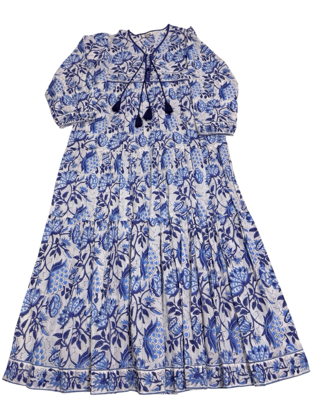 Karni Blue & White Cotton Floral Printed Maxi Dress Size Medium - Picture 10 of 10